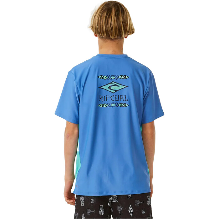 2024 Rip Curl Boys Lost Islands Logo UPF Short Sleeve Rash Vest 12DBRV - Blue Yonder